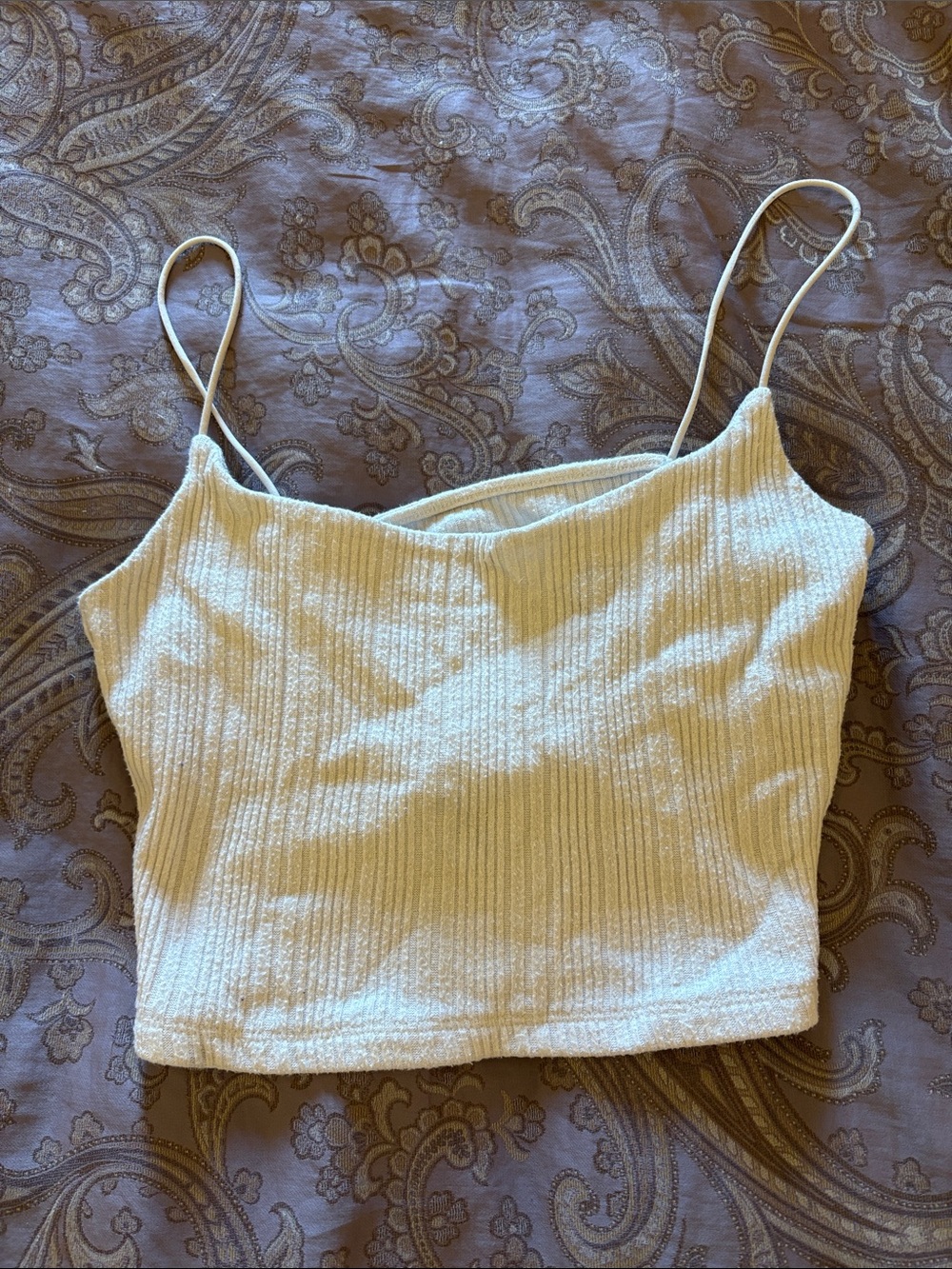 Aeropostale Cream Ribbed Spaghetti Strap Crop Cami